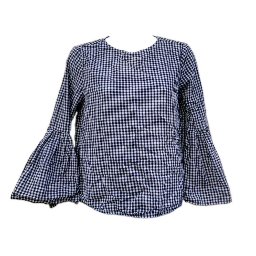 Beach Lunch Lounge gingham plaid bell sleeve top Blk/wht sz XS Preppy Fairygrung